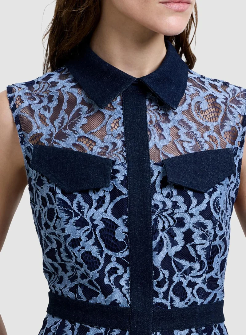 French Connection light blue Skye Lace Godet Shirt Dress for Women | Best Price UAE